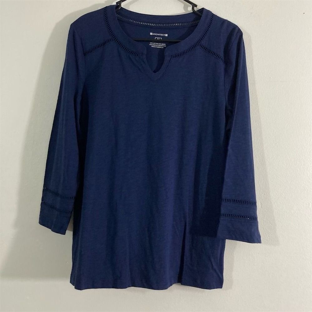 Architect‎ Women's 3/4 Sleeve V-Neck Blouse Blue Size M Casual